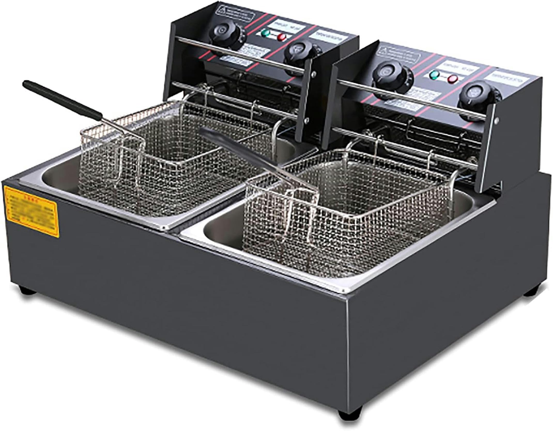 Friggitrice Elettrica Professionale da Banco in Acciaio Inox a Vasca Singola con Coperchio E Cestello 2500 W Temperatura E Timer Regolabili, per Uso Commerciale E Domestico