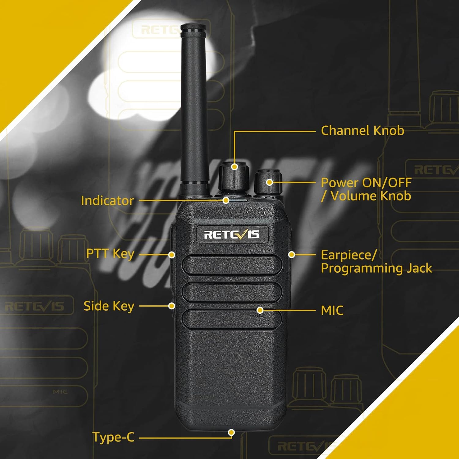 Retevis RT40 PMR446 Walkie Talkie, Lizenzfrei Funkgerät Lange Reichweite | DMR Funkgerät, Geräuschunterdrückung Funkgerät, 2000 mAh Walkie Talkie für Sicherheit, Schule(Schwarz, 2 PCS)
