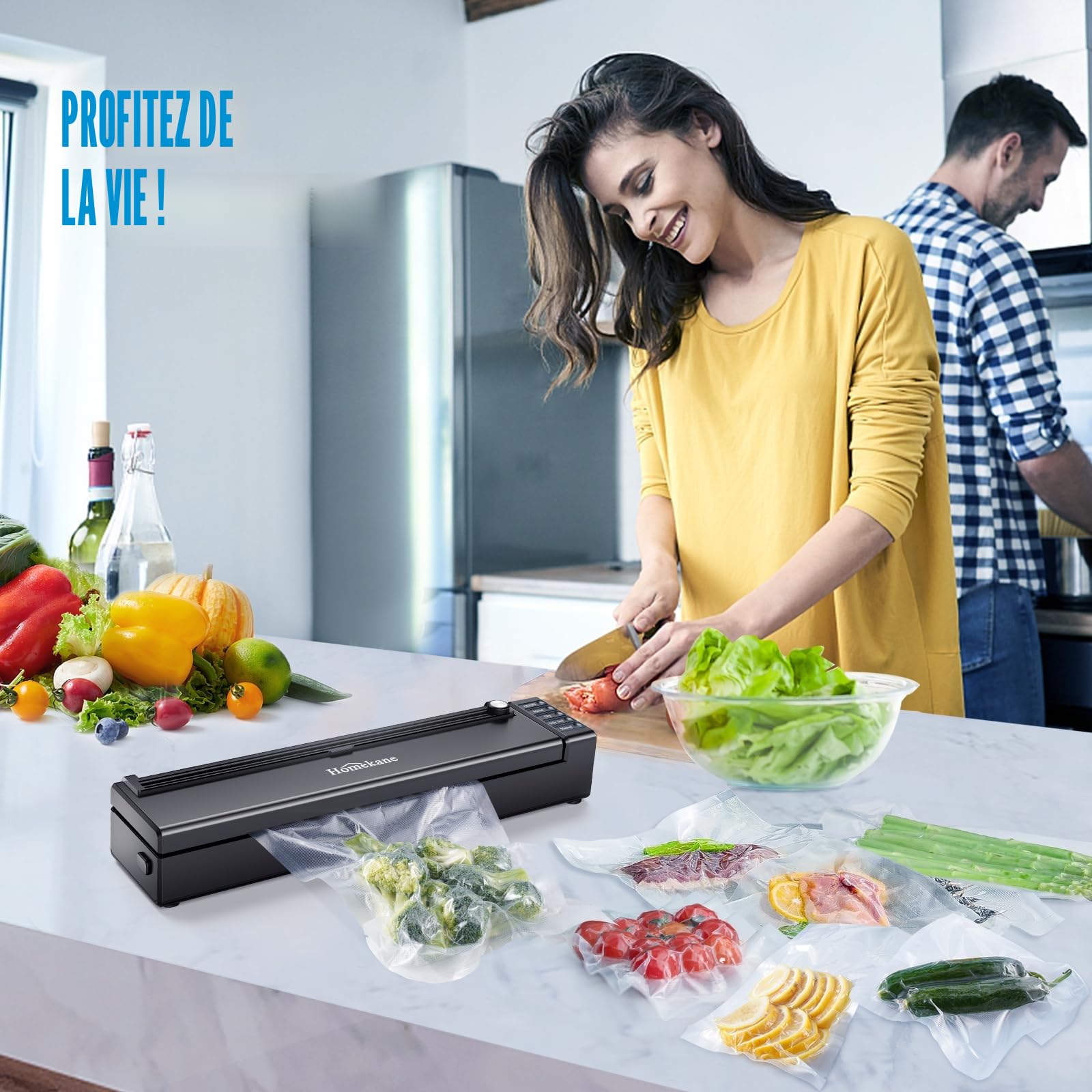 Machine Sous Vide Alimentaire 5 en 1, Machine Sous Vide pour Aliments Secs et Humides, Machine à vide Appareil avec Couteau de Coupe, Sacs Sous Vide et tuyau Inclus, HK020