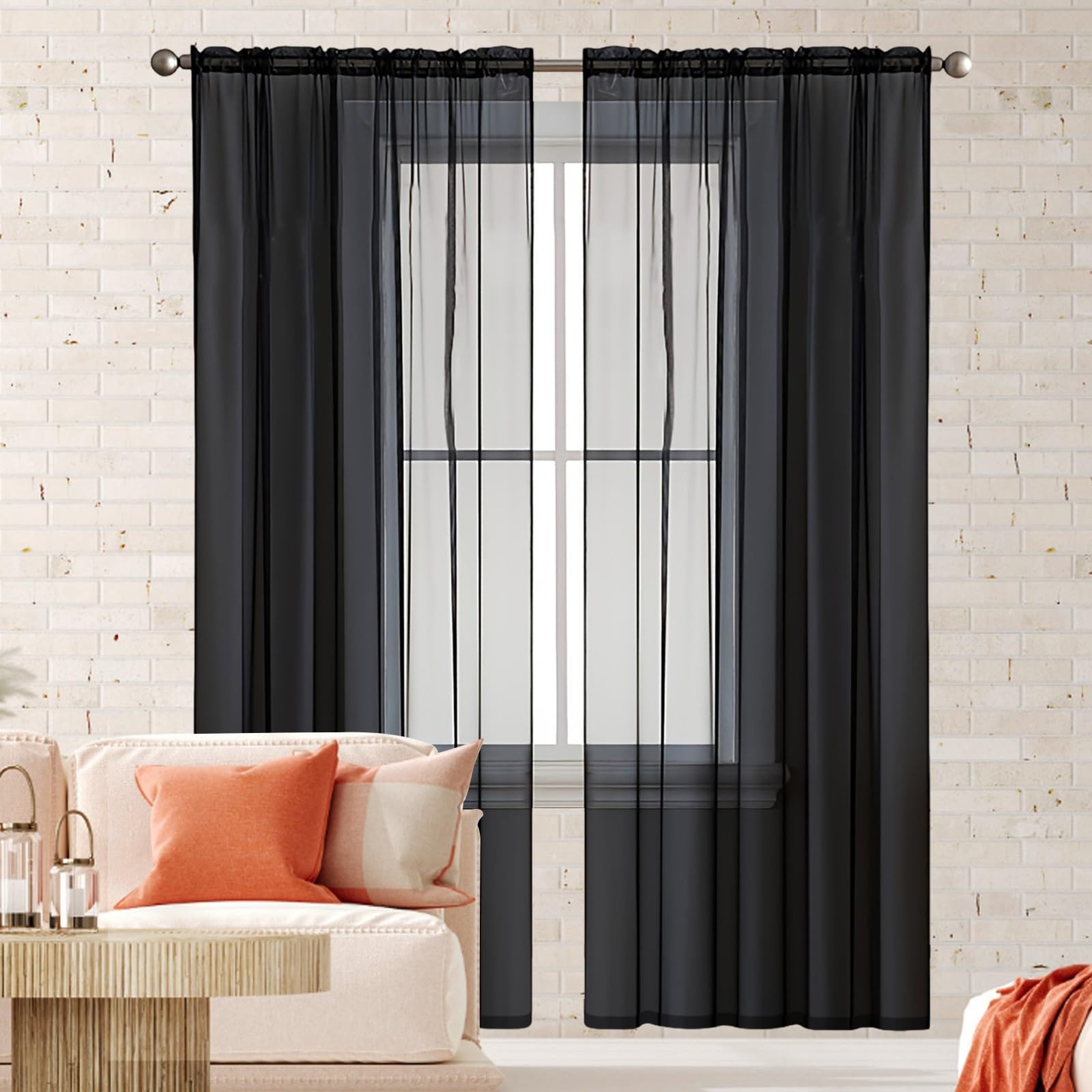 Voilage effet lin noir rideaux romantiques pour chambre d'enfant