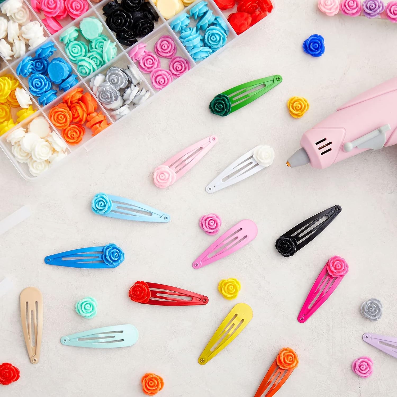 240 Piece Mini Flatback Rose Charms for Jewelry Making, Flower Embellishments for Crafting, 24 Assorted Colors (15mm)