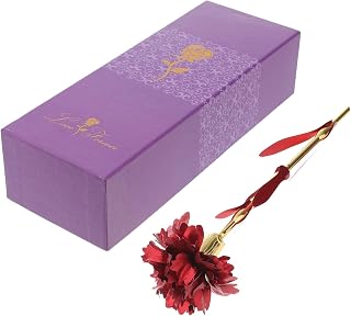 BESTOYARD K Gold Foil Carnation Flower Gift for Mom and Grandma | Box and Satiny Fabric Included, Luxurious Red Decor Piece, Hotel or Store Display, Mother's Day Thanksgiving