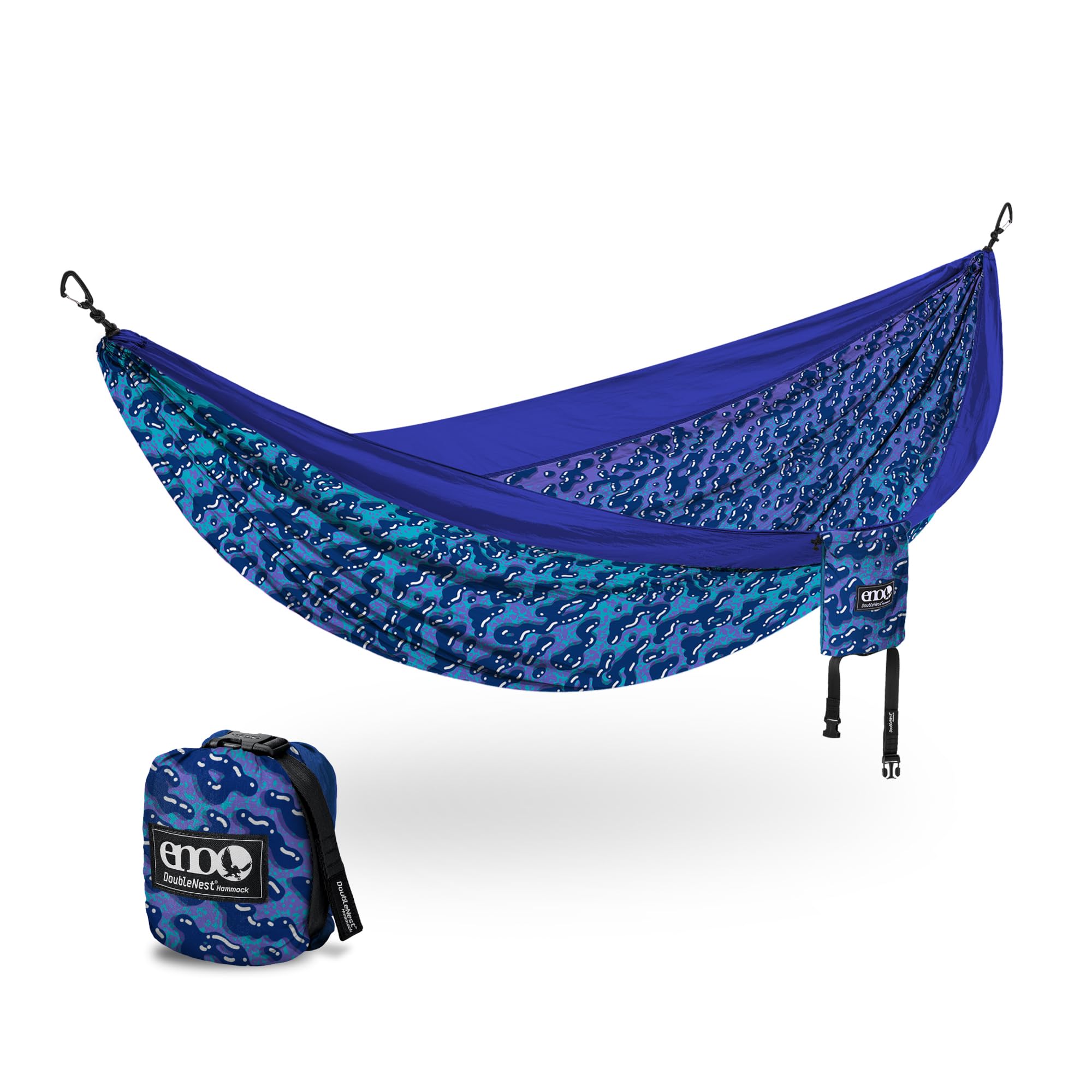 ENO DoubleNest Hammock - Lightweight, Portable, 1 to 2 Person Hammock - for Camping, Hiking, Backpacking, Travel, a Festival, or The Beach - Splash/Sapphire