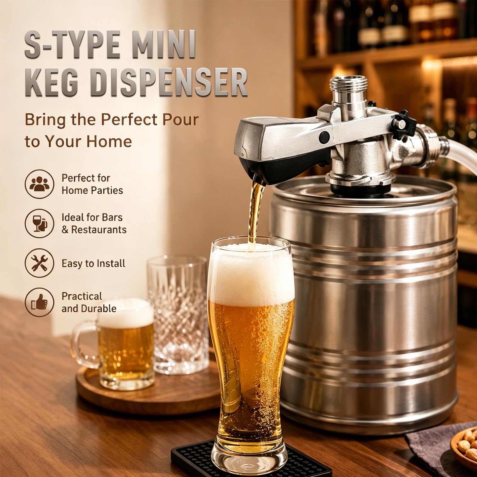 Kegverschluss Zapfkopf, G5/8 Gewinde Keg Flachkeg Typ S Bierausgang Edelstahl Fassverteiler Brauen Fassbier Fasshähne Bierzapfhahn für Bars Restaurants Heimbrauen