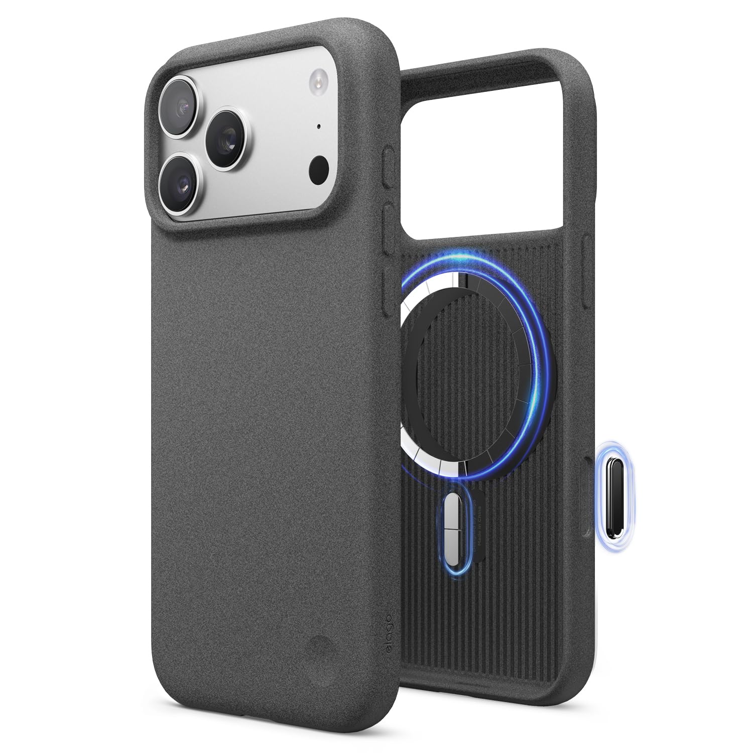 elago Magnetic Pebble Case for iPhone 17 Pro Max Gray | Full Body Protective Cover, Shockproof, Special Pebble Coated, Slim, Anti-Scratch (Dark Grey)-image-23