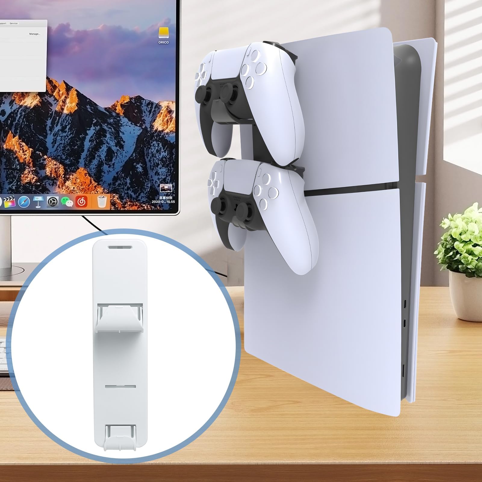 Soporte para Auriculares y Controlador de Juegos Compatible con PS5, Soporte Universal de Pared Plegable con Ganchos Dobles, Accesorios para Juegos, Gancho para Auriculares y Mando