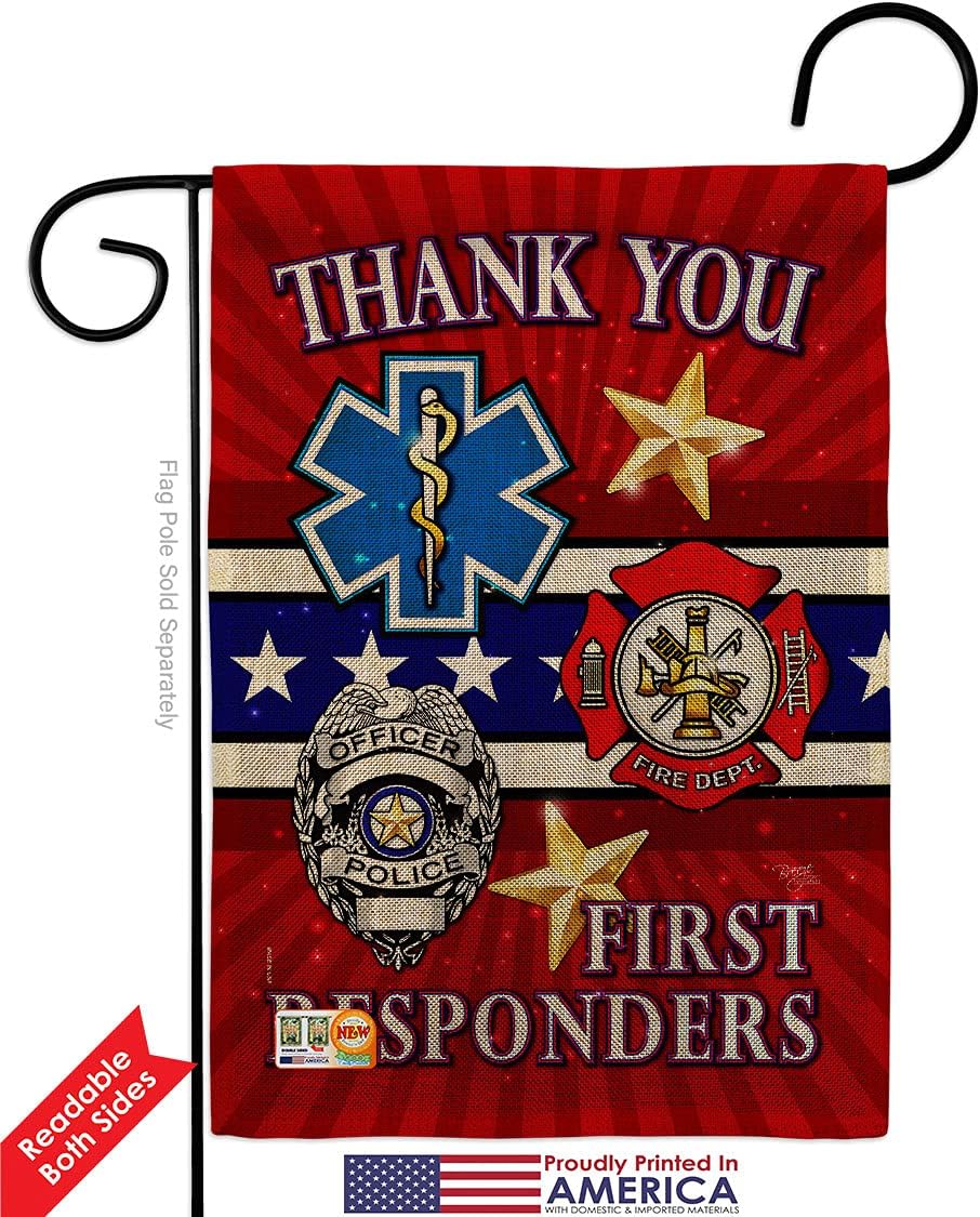 First Responders Burlap Garden Flag - Pack Armed Forces Service All Branches Support Honor United State American Military Veteran Official Our Troops - House Yard Gift Double-Sided 13 X 18.5