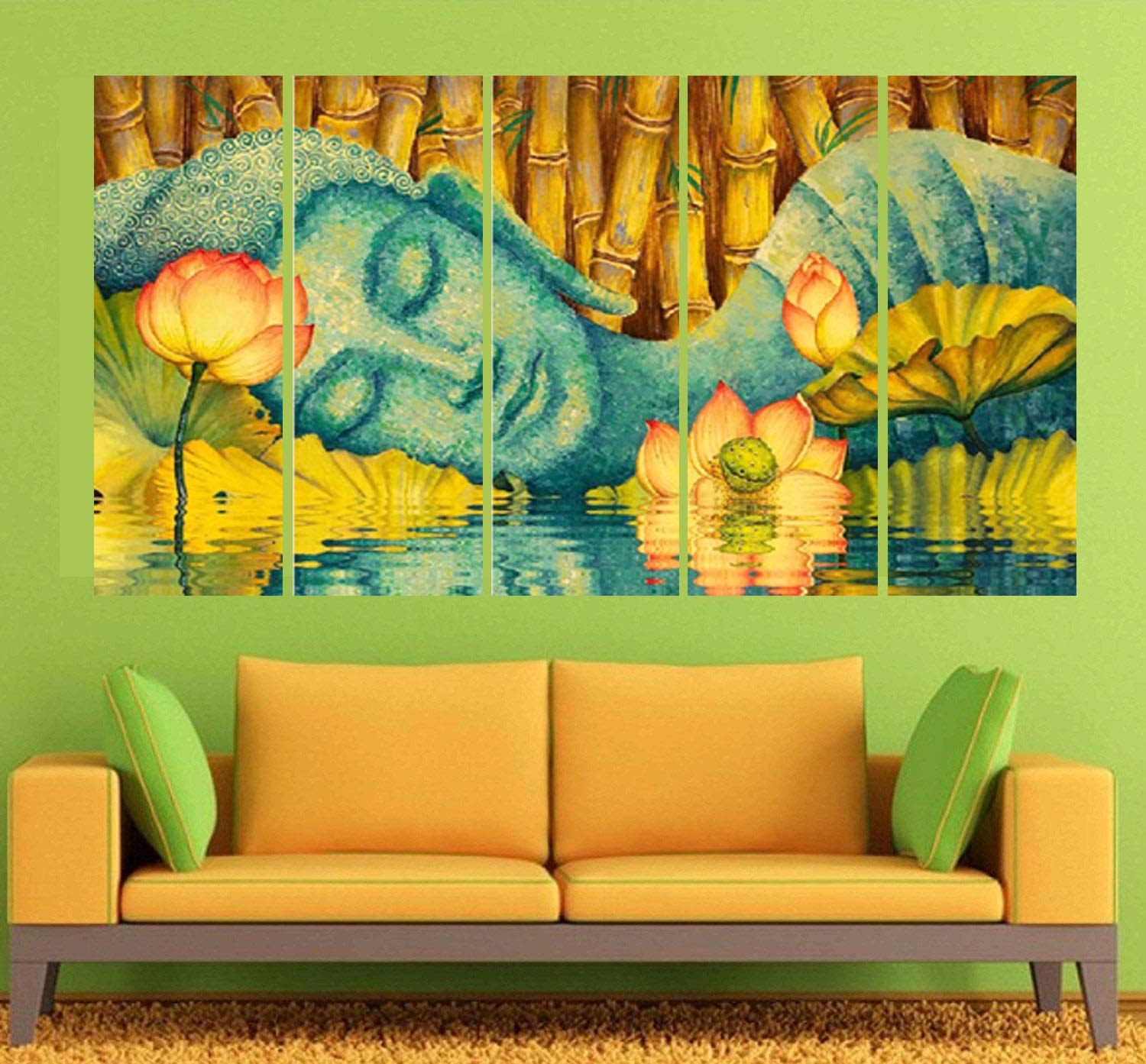 CN RETAILS Multiple Frames, Beautiful Buddha Wall Painting for Living Room, Bedroom, Office, Hotels, Drawing Room Wooden Framed Digital Painting (50inch x 30inch) mf12