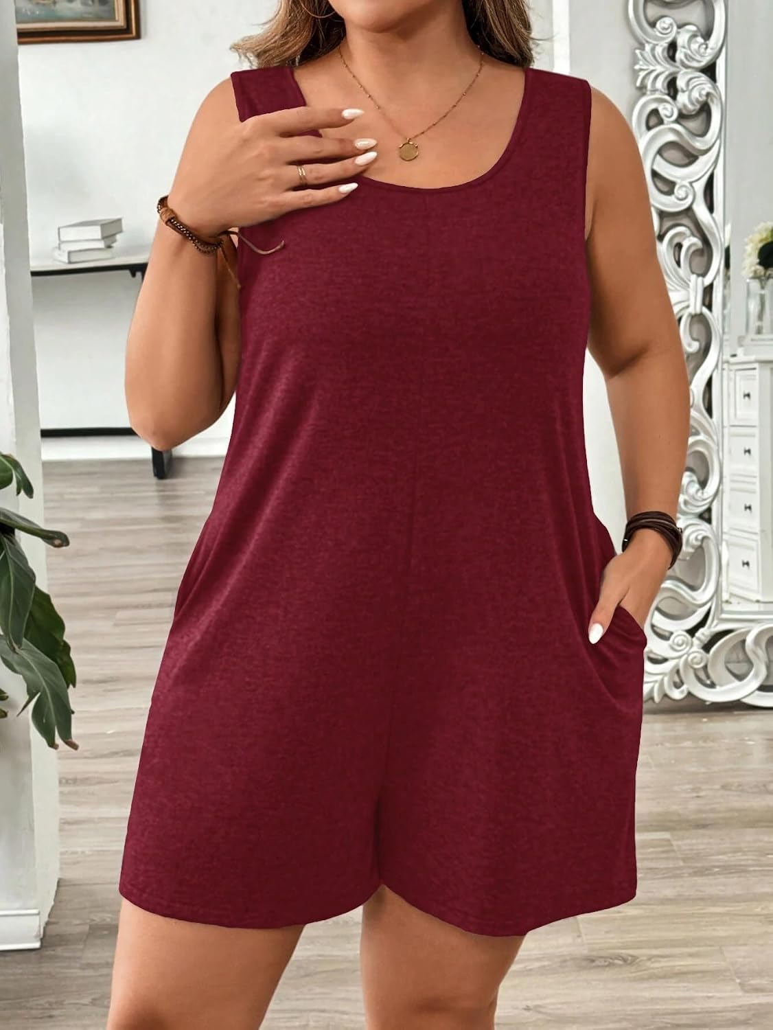 Rompers for Women Summer 2026 Plus Size Solid Color Sleeveless Romper