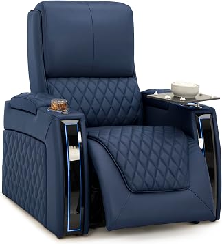 Seatcraft Apex Zero-Gravity CoolZero Italian Leather Home Theater Seating, Powered Headrest, Powered Lumbar, Powered Recline, Single Recliner, Navy Blue