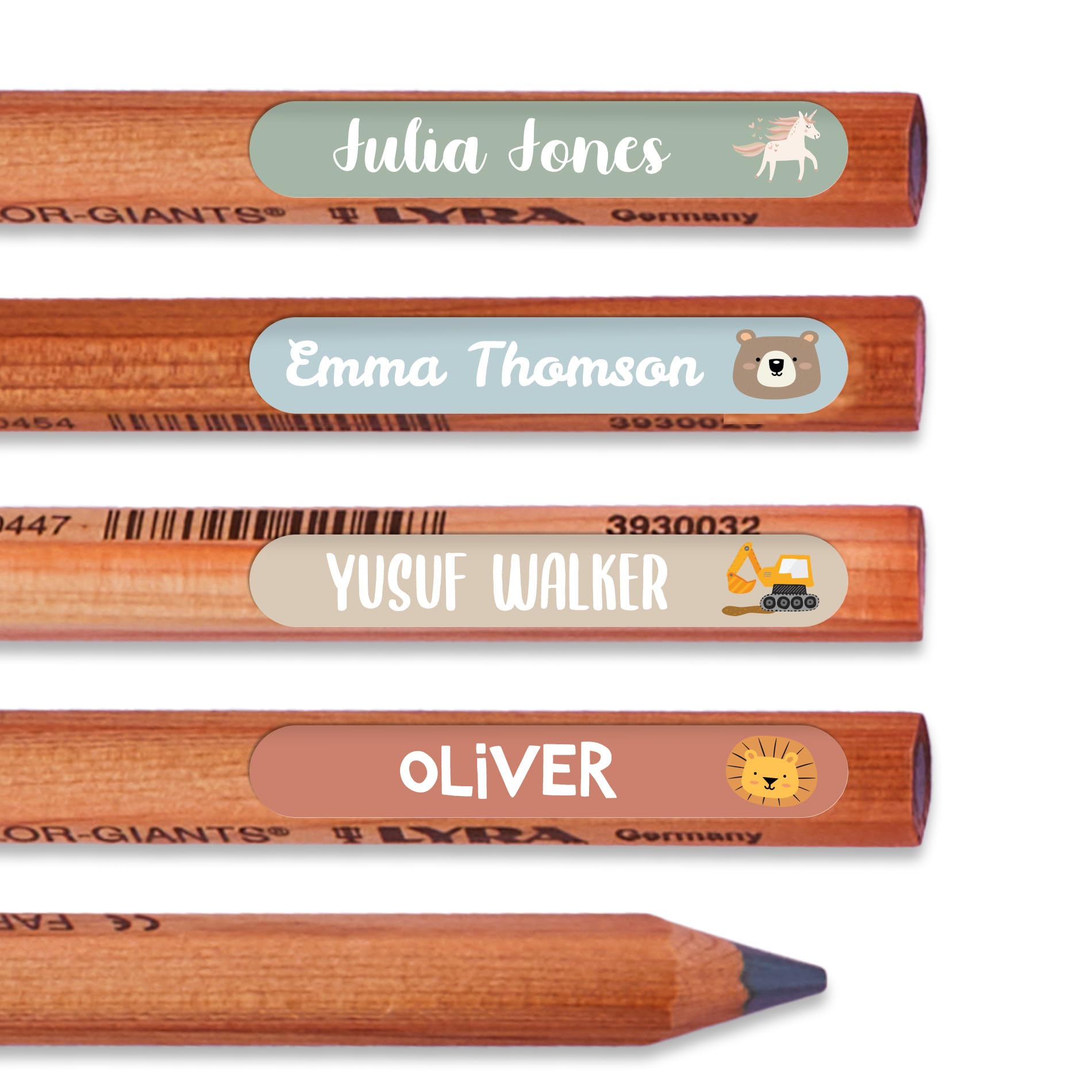 EASY2NAME - Themed Mini Name Labels, Ideal for Smaller Items Like: Pencils, rulers, Scissors, Cutlery, toothbrushes, Glasses, inhalers. Dishwasher and Microwave Safe. Dim: 38 x 6mm (Earth)