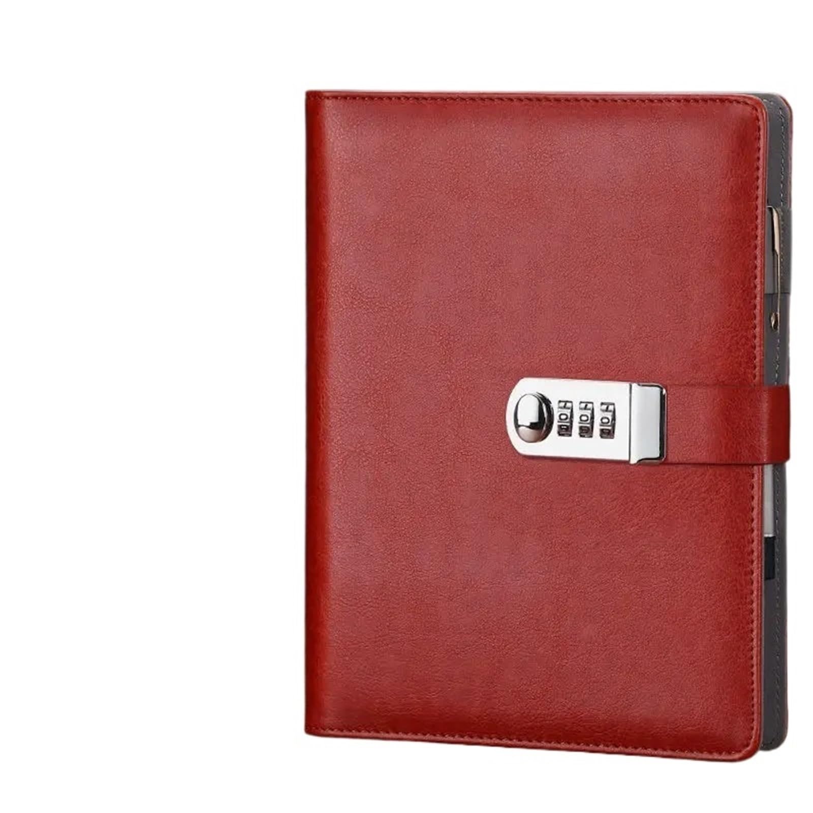 Carnet Mot De Passe Portefeuille de planificateur de carnet de Voyage d'affaires en Cuir A5 avec Verrouillage par Mot de Passe, classeur à Anneaux à 6 Trous à Feuilles Mobiles(A5 Red)