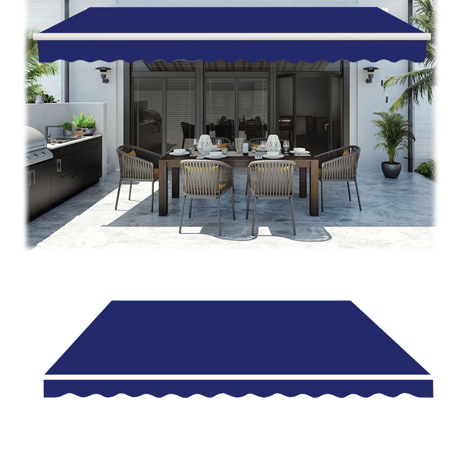 Manual Retractable Awning Fabric Replacement, Water-Resistant Canopy Material for Patio & Balcony, 2.0m-5.0m Sizes, Royal Blue (500x300cm)