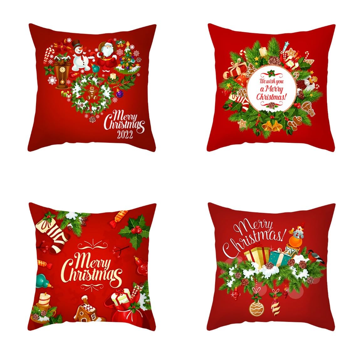 Chenlane Silk Couch Pillow Cover Replacement Camper Table Seat Cushion Covers Zipper Christmas, Red Neutral Queen Bright Smooth Thickened 50x50 cm, 4Pcs