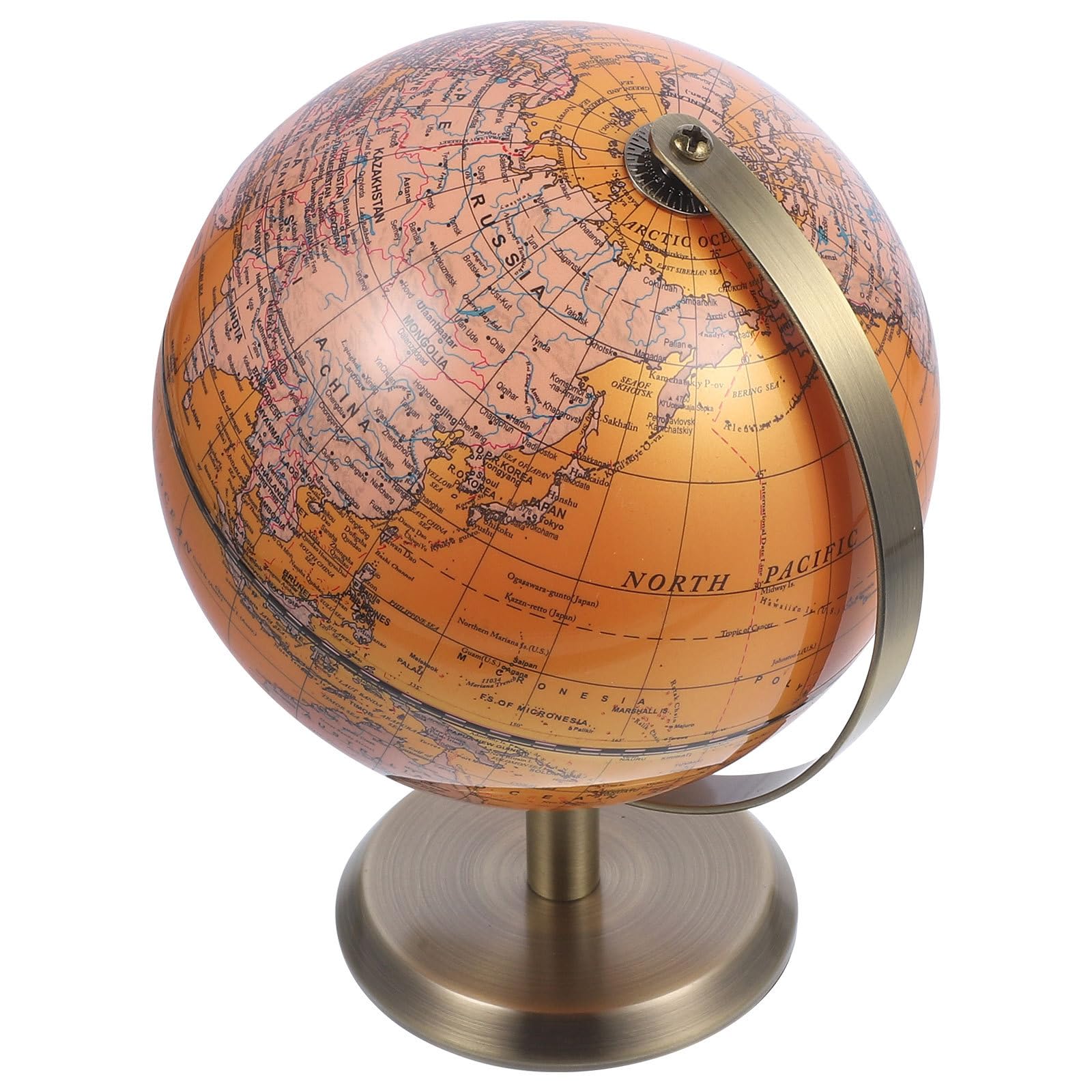 iplusmile Globo Terráqueo Decorativo de Mesa Giratorio Estilo Europeo Ligero Material ABS y Aleación Acabado Perla Amarillo Adorno para Oficina y Hogar Pieza Única para Escritorio