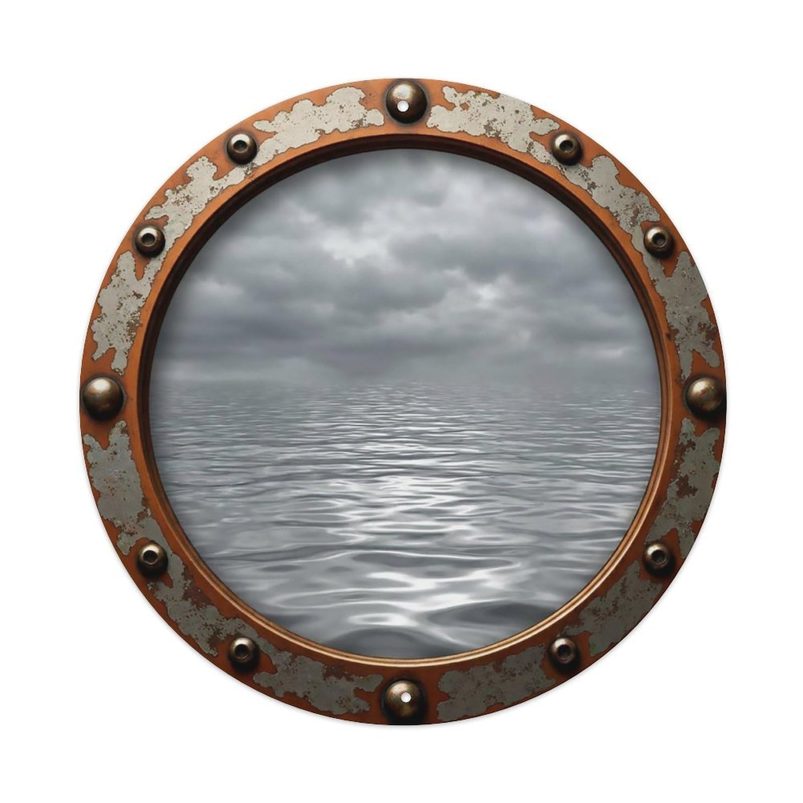 Vintage Porthole Mercury Gray Nautical Window View Metal Tin Sign