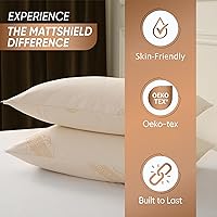 Vista 6 de Paquete de 2 protectores de almohada de algodón orgánico de lujo, estándar, certificado orgánico, impermeable, con cremallera, tela de punto suave