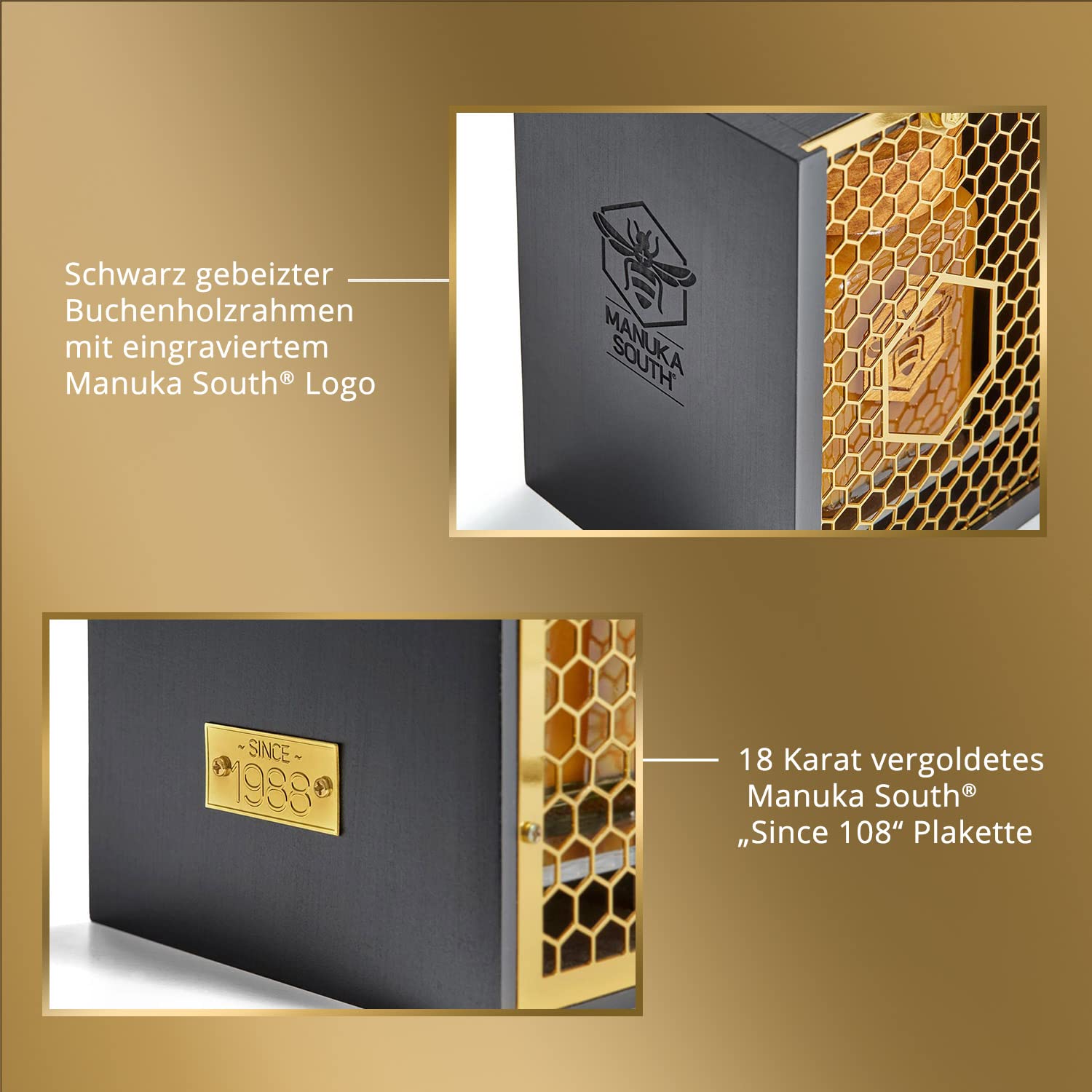 Manuka South Honig MGO 1122+ (UMF24+) 340g - Honigglas mit edlem Buchenholz Deckel - Premium Manuka-Honig aus Neuseeland mit Gold-Verpackung - roh und naturbelassen - exklusive Geschenkidee