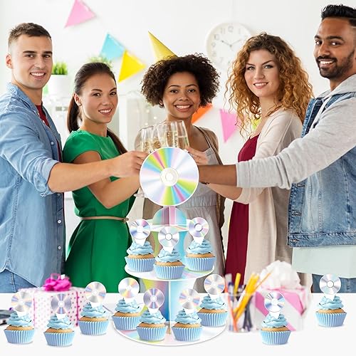 Miniatura 6 de 19 piezas de decoraciones de fiesta de los años 90 para CD de los años 2000, soporte retro para cupcakes Y2k, decoración de pasteles de postre de