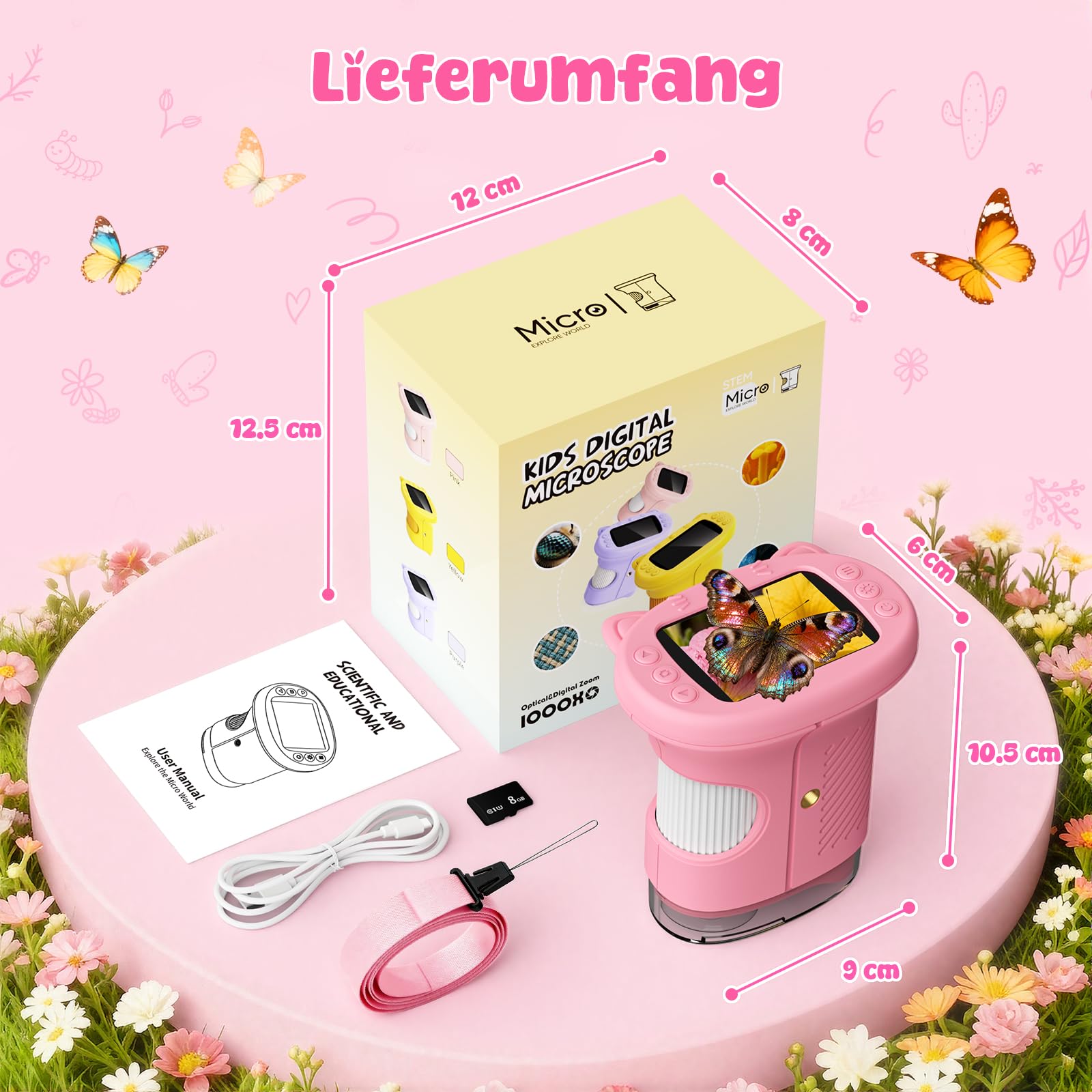 Microscopio Digital para Niños con Pantalla de 2.4'',Recargable 1000x,Microscopio de Bolsillo Portátil para Niñas de 3 a 10 Años (Rosa)