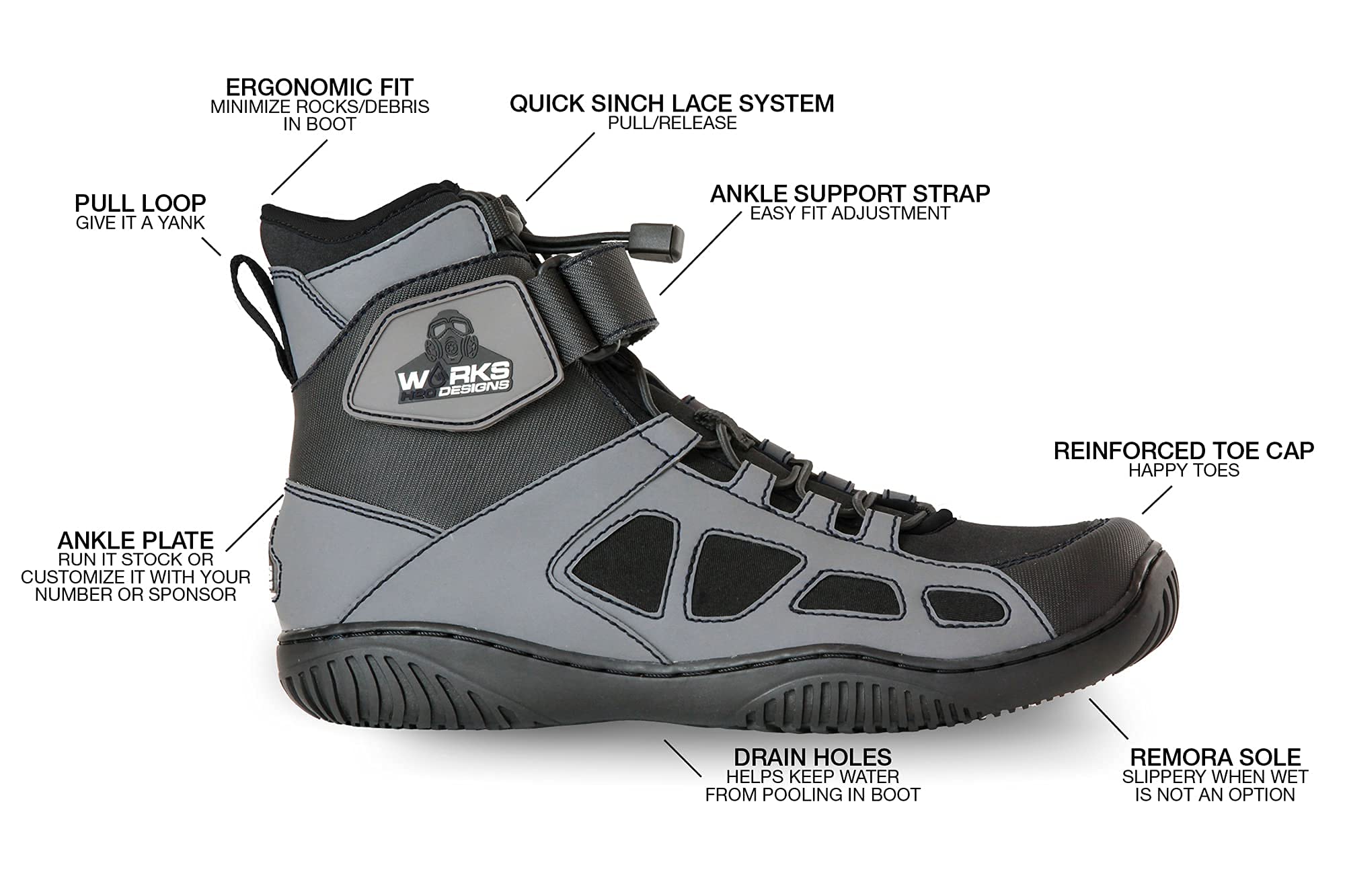 Alpha-1! Watercraft Jetski Boot by Works H2oDesigns - Lightweight & Breathable Race Boot - Designed in the USA - Smooth Movement & Stability - Ankle Support Strap, Nonslip Outsole - Wet Boot for Men