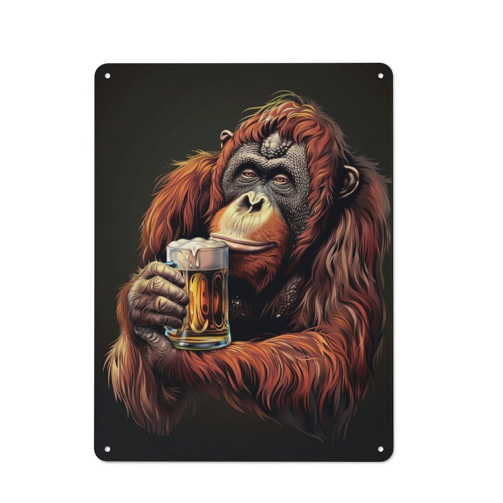 Junmoney Orangutan With Beer Metal Sign 40X30cm With For Hallway Wall, Retro Decor, Suited To New Home Decorators