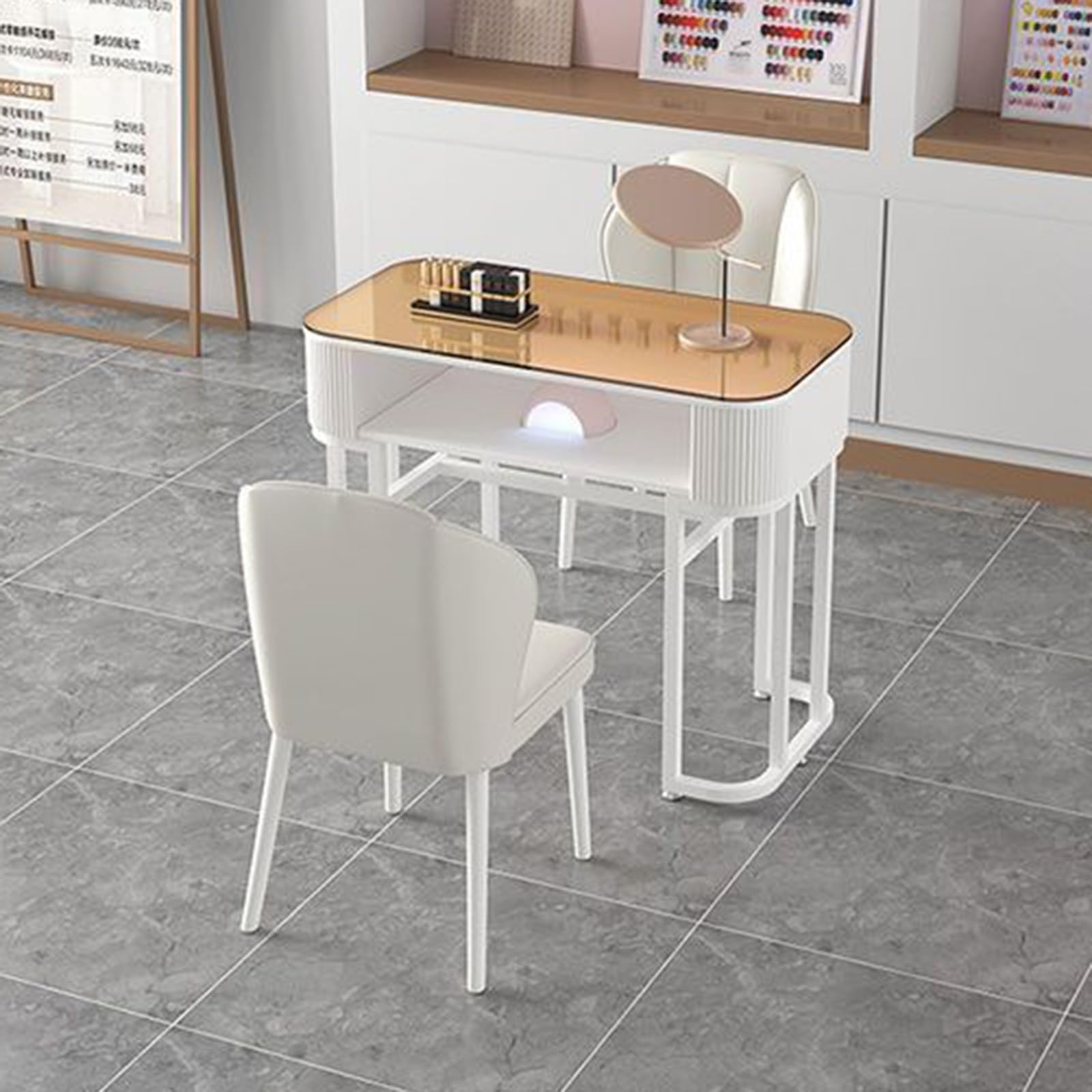 Moderna stazione per unghie con ripiani aperti tavolo manicure professionale per saloni di bellezza e uffici - Design elegante e funzionale (dimensioni: 120 x 40 x 76 cm)
