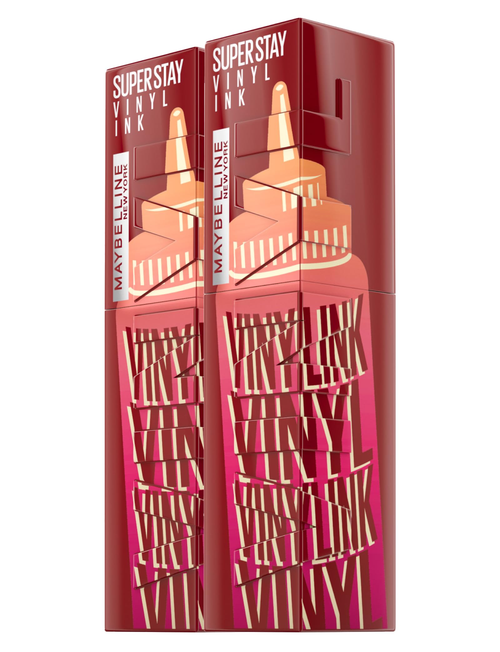 Maybelline New York SuperStay Vinyl Ink Tinta Labbra Colore 195 Barbecue Collezione Natale Effetto Vinilico fino a 16H Formula No Transfer - 2 Rossetti con Applicatore di Precisione