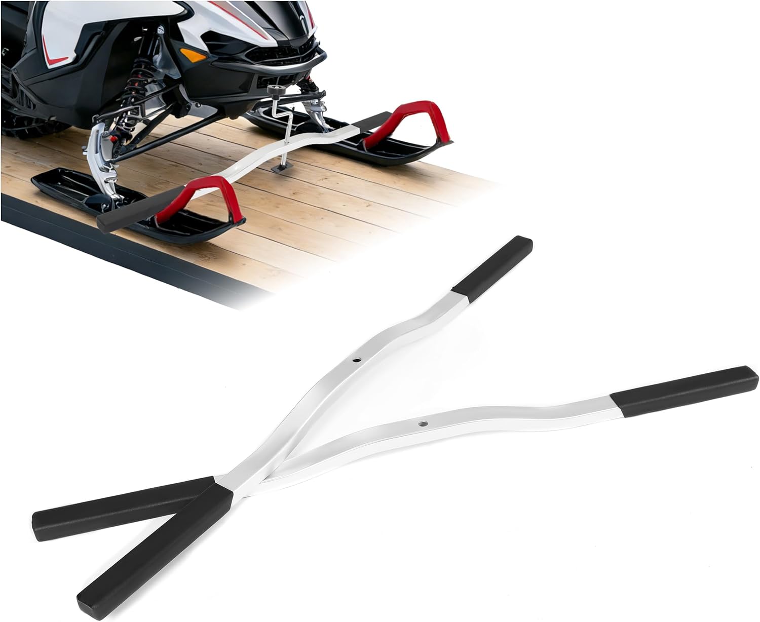 ALMULOO Universal Trailer Ski Bar Snowmobile Tie Down Pair Aluminum Bars Black & Silvery Oxidation
