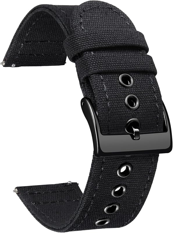 Canvas Watch Bands Quick Release Sail Cloth Watch Straps Replacement 18mm 20mm 22mm 24mm Cotton Fabric Watchband for Men and Women with Silver/Black Buckle