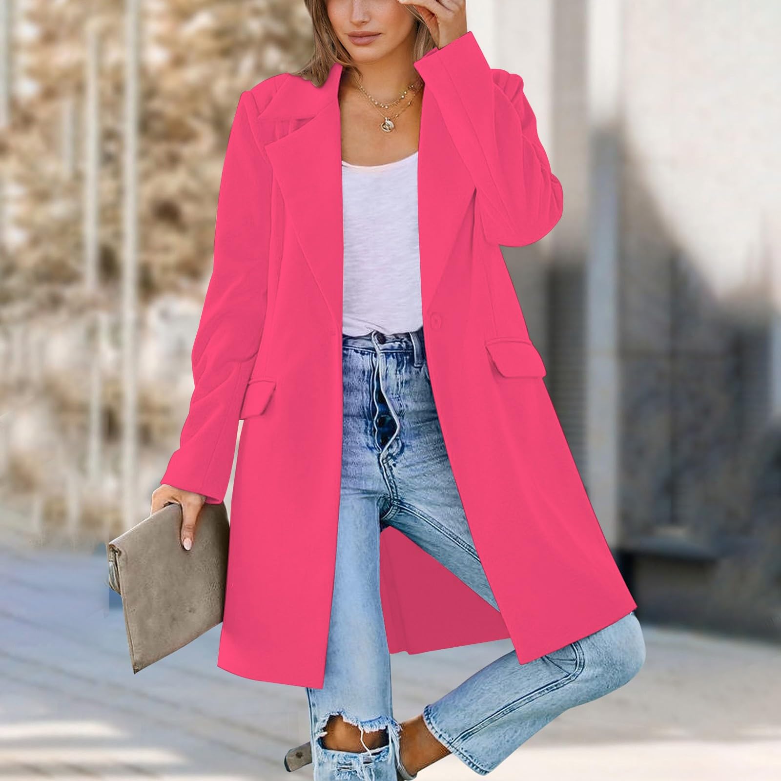Damen-Blazer, vorne offen, langärmelig, Tasche, übergroße Arbeitskleidung