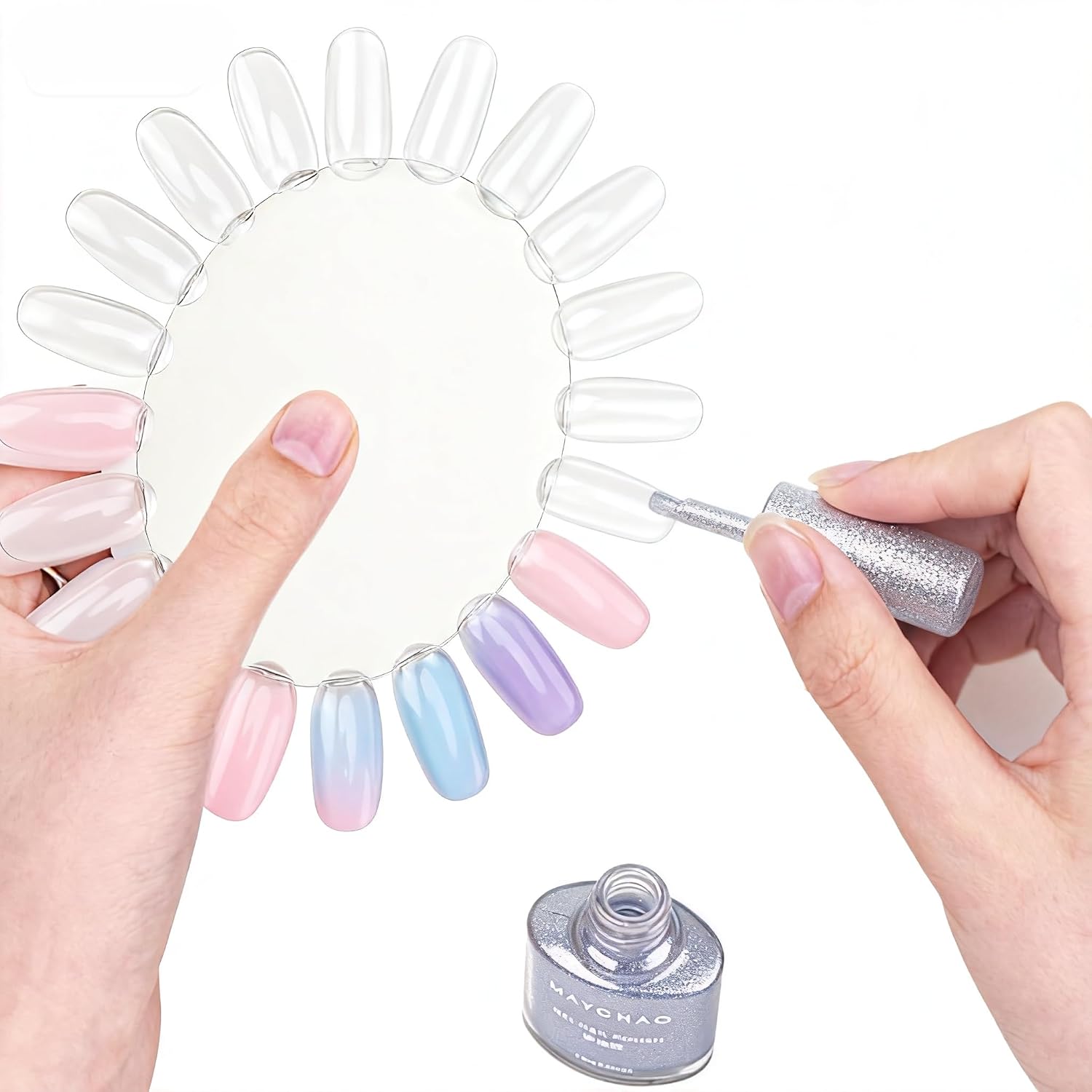 20Pcs nail sample swatches ， Plastic Nail Polish Display for Manicure Practice, DIY Nail Art Color Testing and Nail Polish Showcase (Clear Tips)