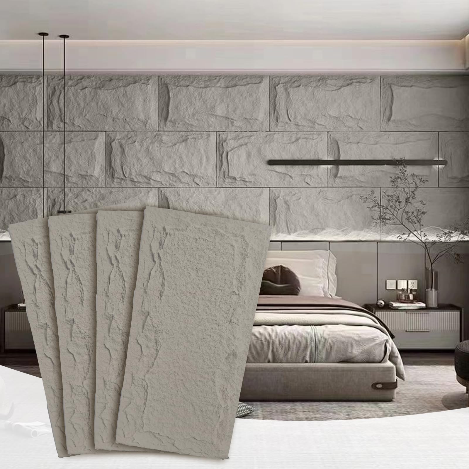 Stone 3D Wall Panels,4-Pack PU Wall Panels, 23.6"*47.2" Wall Paneling for Interior Wall Decor, Faux Stone Wall Panel for Accent Wall Decor, Sophisticated & Stylish 3D Wall Decor(Cement Grey)