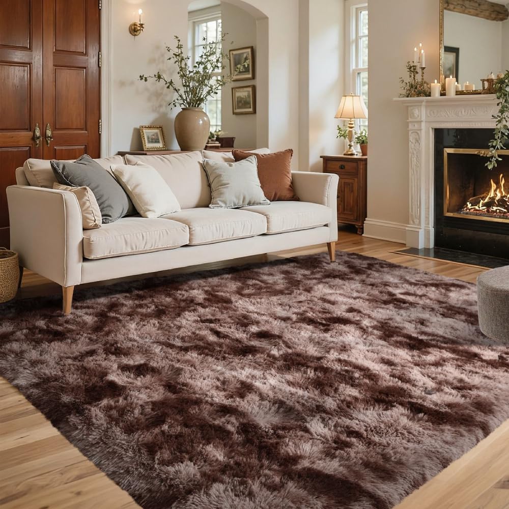 Tapis rustique antidérapant en fourrure pelucheuse épais pour salon