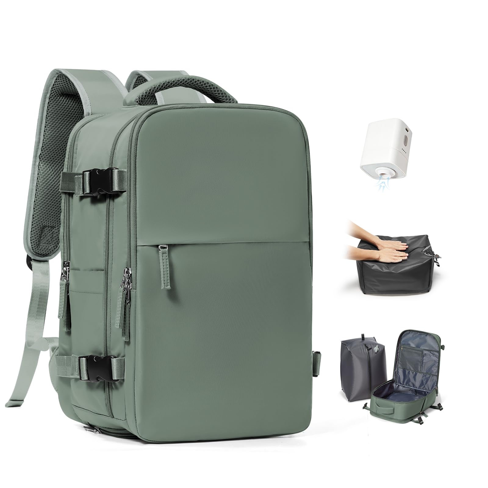 BJLFS Zaino da Viaggio con Sottovuoto Ryanair 40x30x20 Wizzair Bagaglio a mano 40x20x25 Ryanair con Pompa Borse da Cabina per Easyjet 45x36x20 con compressione sottovuoto,Zaino Casual per Laptop