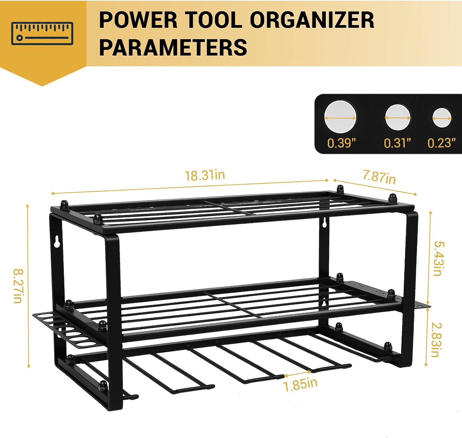Power Tool Organizer, Small Iron Storage Rack, 3 Layer Metal Wall Mount Shelf Cordless Drill Hanger Storage Rack,Battery Tools Holder,for Garage Organization,Workshop,Pegboard 18x8.2x7.8 Inches