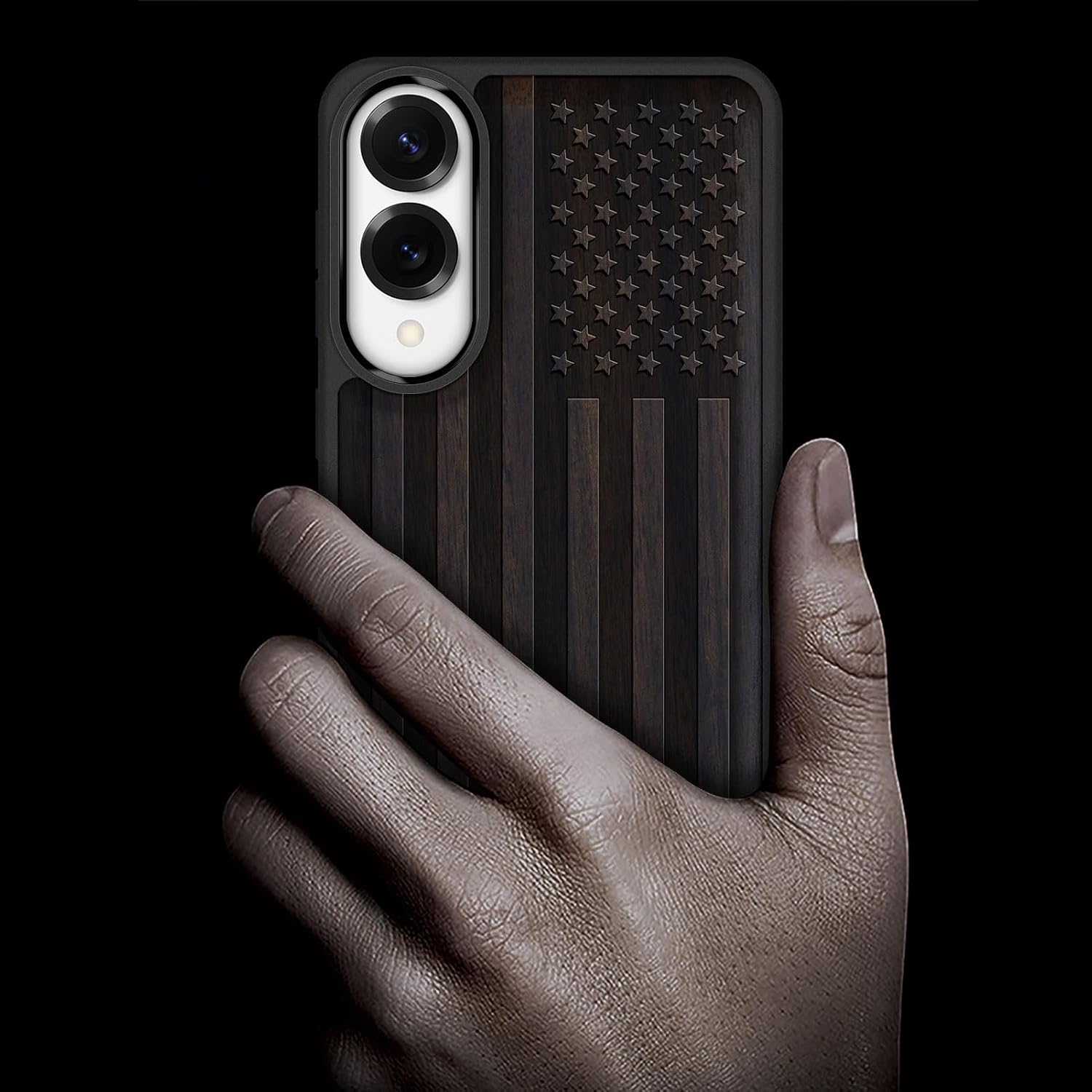 Carveit Magnetic Wooden Case for Samsung Galaxy S25 Edge Case 2025, TPU Shockproof Cover & Wood Artisan Engraved, Compatible with MagSafe Wireless Chargers (American Flag) Blackwood