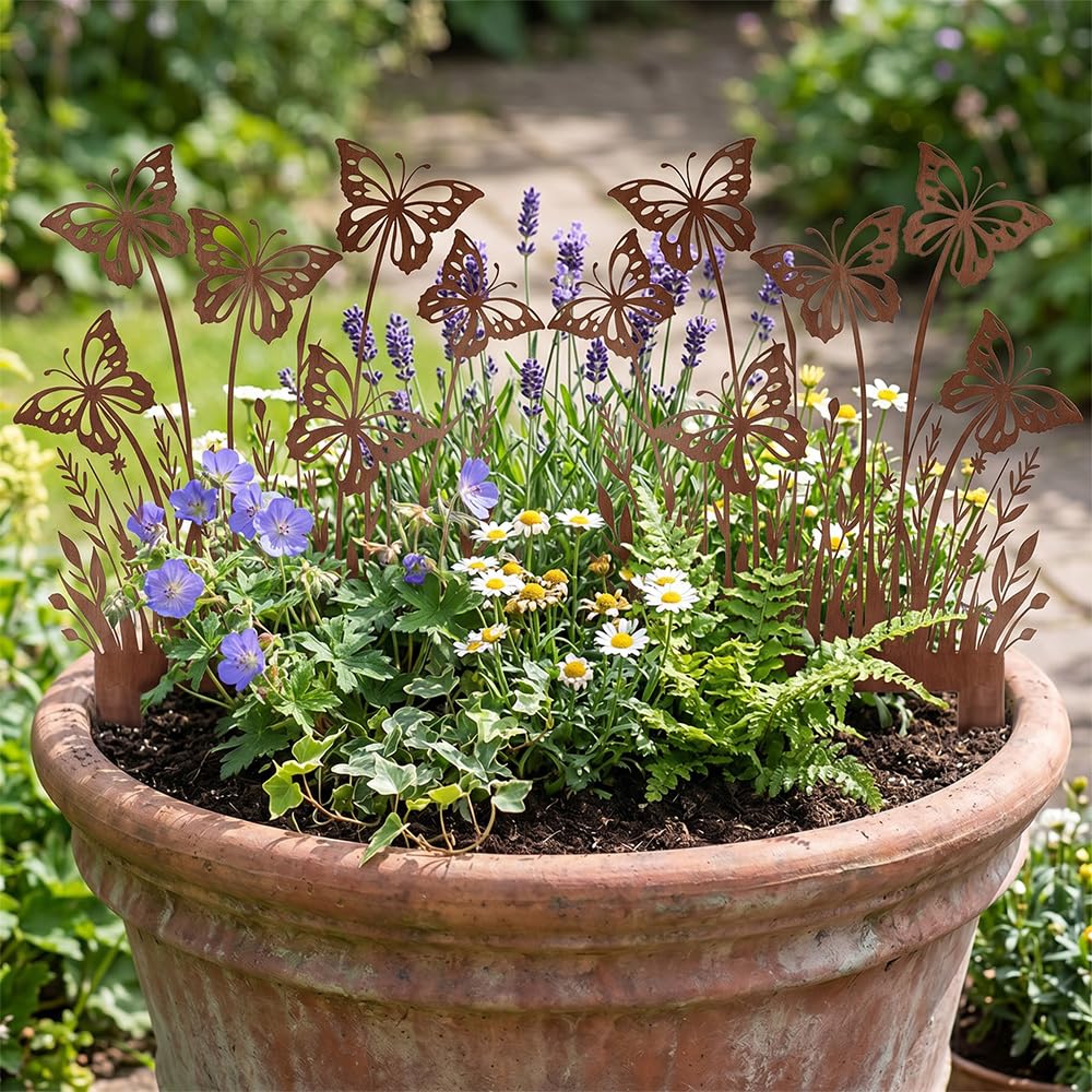 2 Stück Gartendeko Für Draußen Garten Deko Wetterfest Gartenstecker Zubehör Rost Gartenstecker Dekoration Gartenfiguren Gartenzubehör Metall Gartendekoration Rostdeko Rostoptik Schmetterling