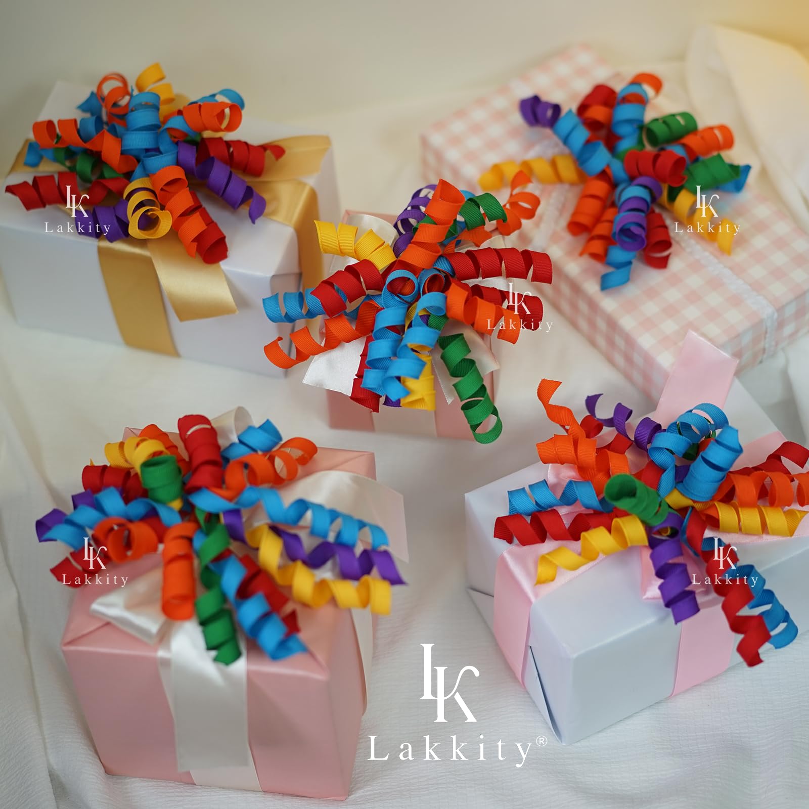 LAKKITY 17,8 cm gelockte Schleifen zum Verpacken von Geschenken, 8 Stück, selbstklebende Schleifen, Geschenkschleifen für Geschenke, Kuchen, Bandschleifen für Geburtstag, Hochzeit, Weihnachten