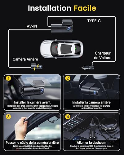 GKU 4K Dash Cam Front and Rear, 5GHz WiFi Dashcam with 64GB SD Card, Dual Car Camera Dash Cam with Parking Monitor, Night Vision, WDR, 170° Wide Angle, G-Sensor, Loop Recording, APP Control, Max 256GB - 7
