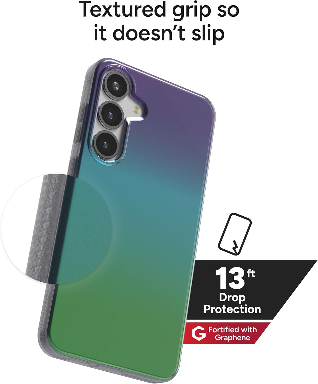 ZAGG Milan Samsung Galaxy S25+ Case – 13ft Drop Protection, Graphene Strengthened, Slim & Stylish Design, Iridescent Finish, Wireless Charging Compatible, Eco-Friendly, Raven Feather