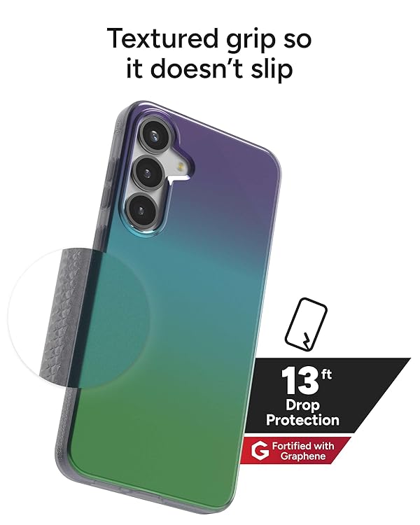 ZAGG Milan Samsung Galaxy S25+ Case – 13ft Drop Protection, Graphene Strengthened, Slim & Stylish Design, Iridescent Finish, Wireless Charging Compatible, Eco-Friendly, Raven Feather by ZAGG - Image 4