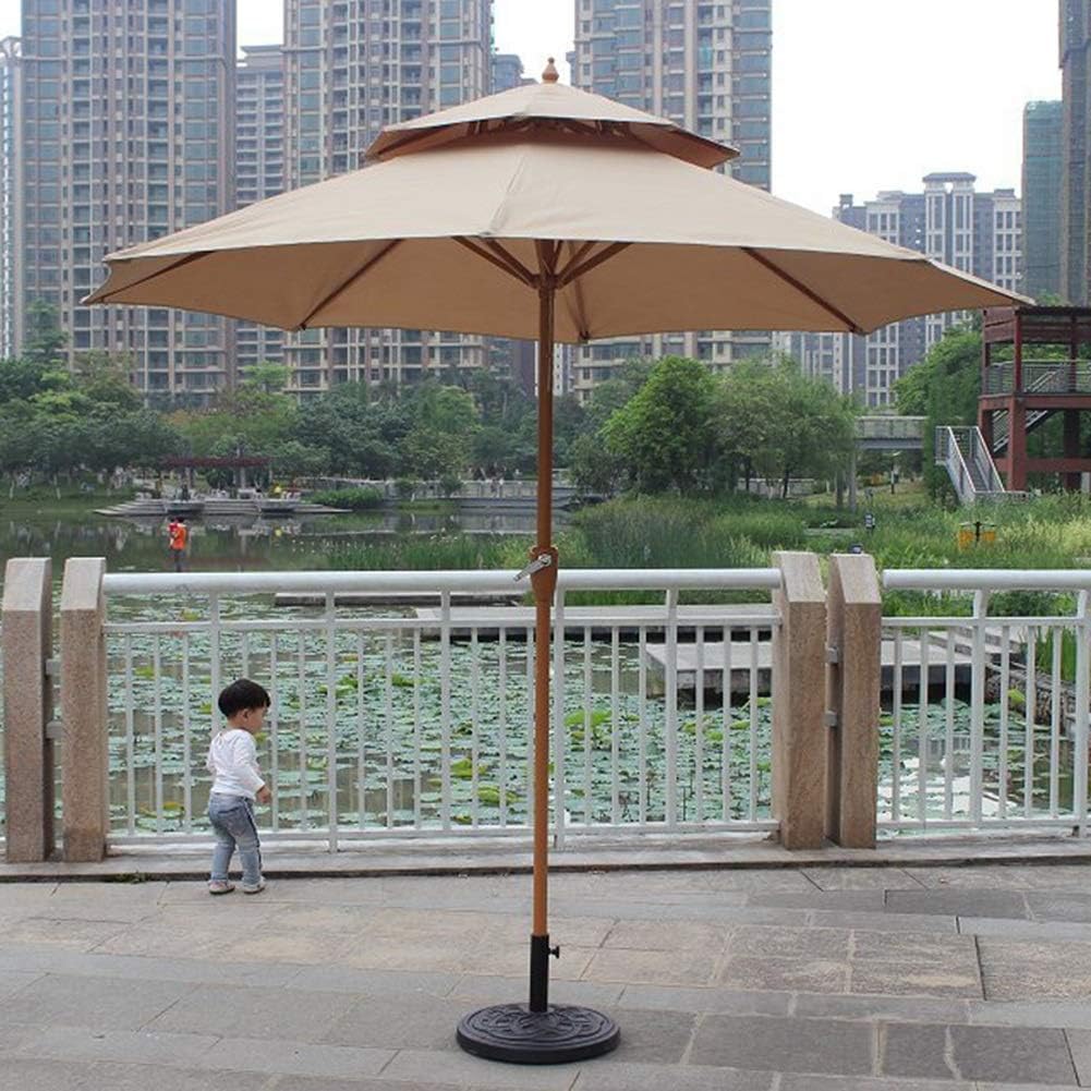 Parasols 9ft / 270cm Double Top Garden Patio Umbrella with Crank Handle, Sun Shade Waterproof Protection for Terrace, Balcony, Pool, Beach (Color : Khaki)