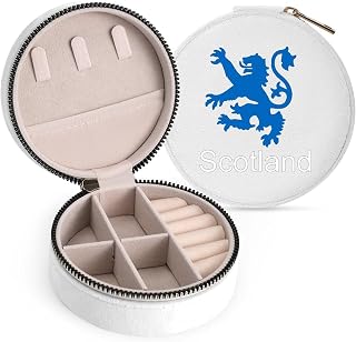 Scotland Lion Travel Jewelry Case Box White-style | Earring Necklace Rings Round Organizer Storage
