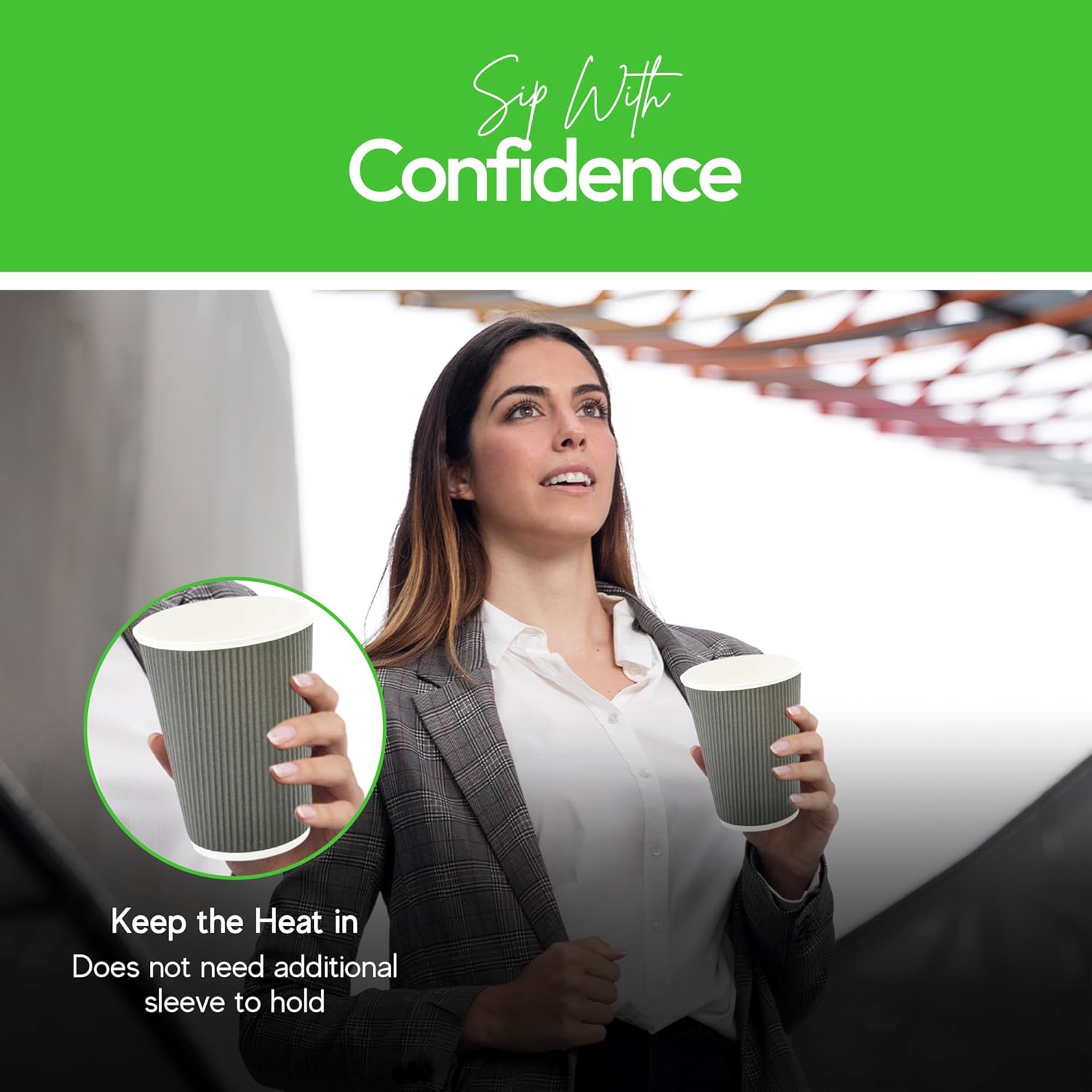 Restaurantware Ripple Wall Coffee Cups 500 Count 12 Ounce Insulated Gray Paper Cups, Rolled Rim Spill-Resistant Disposable Paper Non-Slip for Coffee, Beverages