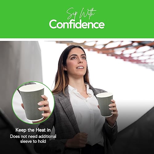 Vista 344 de Vasos de café de papel aislado de pared corrugada, 8 oz, Anaranjado