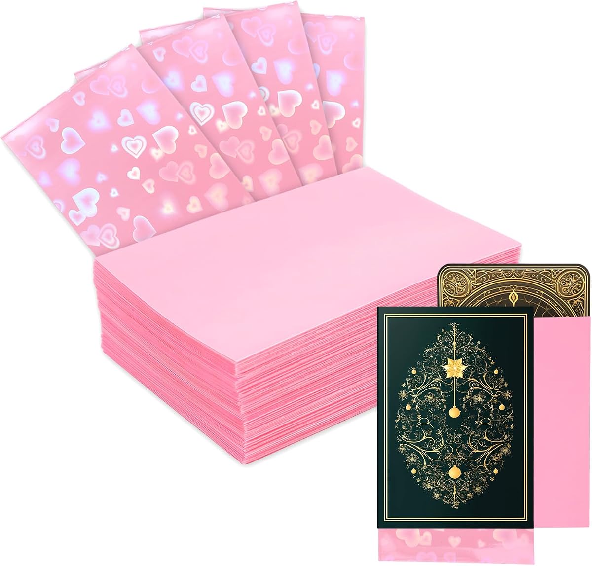 100 fundas para tarjetas de colores holográficos | Fundas para tarjetas intermitentes en forma de corazón de colores de 3,58x2,6 pulgadas/91x66 mm para protección coleccionable de tarjetas fotográficas Mini Polaroid (rosa)