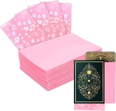 100pcs Holographic Colors Card Sleeves, 3.58x2.6in/91x66mm Colored Heart-Shaped Flashing Card Sleeves for Mini Polaroid Photocard Collectible ProtectionPink