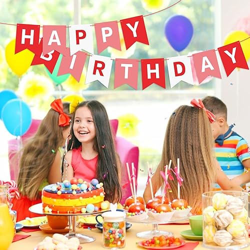 Miniatura 4 de Eaezerav Cartel rojo de feliz cumpleaños, guirnalda de cumpleaños, decoración de fiesta de té, Navidad, Acción de Gracias, suministros de fiesta de