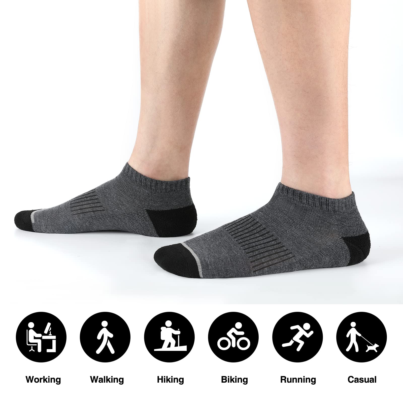 COOVAN Paquete de 10 calcetines de corte bajo para hombre, con cojín atlético, calcetines casuales